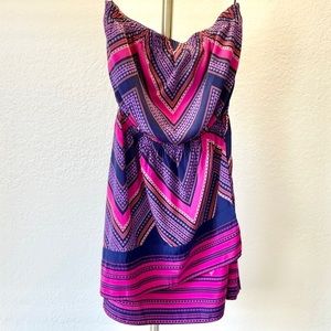 EXPRESS Strapless Summer Purple/Pink Pattern Mini Dress.